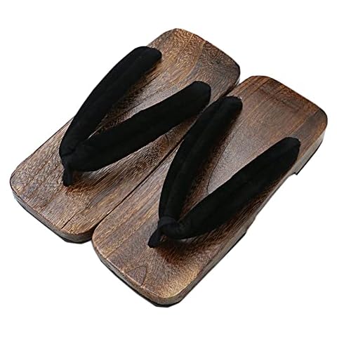 KUNANG Men's Wooden Clogs Sandals, Japanese Wood Geta, Geta Slippers, Japanese Traditional Geta Wooden Clogs Sandals Geta Wide Sole Flip Flops., black, 9 UK Cover