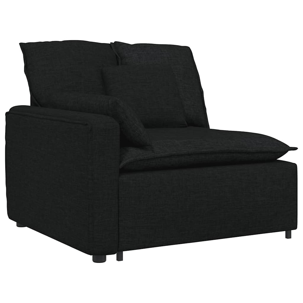 Modułowa sofa z podnóżkiem, czarna tkanina, 4-częściowy zestaw wypoczynkowy z funkcją spania