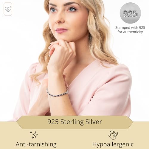 925 Sterling Silver Created Blue Sapphire Tennis Bracelet | Anti-Tarnishing and Hypoallergenic Sterling Silver Bracelet for Women by MAX + STONE2