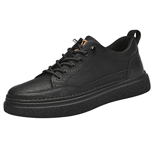 Mens Invisible Height Increasing Sneakers Cowhide Leather Moccasin Lace Up Elevator Dress Shoes - Extra 1.96 Inches Taller