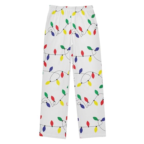 ZZXXB Xmas Colorful Light Bulb Boys Long Pants Soft Trousers Elastic Waist Kids Lounge Bottoms with Pockets S-XL