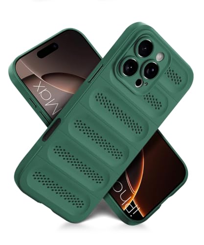 Image of WOW IMAGINE Ultimate Silicone Back Cover Case for iPhone 16 Pro Max | Heat Dissipation Thin Soft TPU | 360 Camera Protection | Breathable Cooling Holes - Forest Green