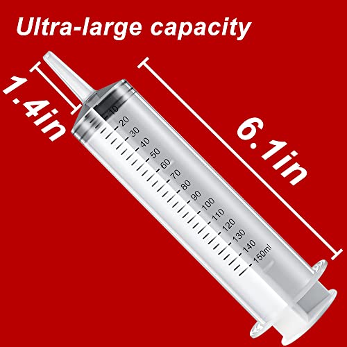 Image of 2 Pack Big Syringes (150 ML), Large Clear Plastic Garden Industrial Syringes for Scientific Labs, Measuring, Watering, Refilling, Filtration Multiple Uses