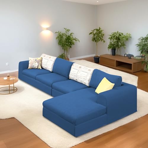 Image of Koza RHS 6 Seater L Shape Sofa Set for Living Room (Blue Fabric) Premium Fabric Sofa