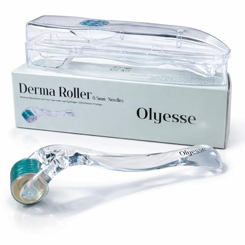 Olyesse   Dermaroller 0.5 mm con 540 Microagujas de Titanio – Derma Roller Facial Microneedling – Rodillo para Barba y Rostro – Alternativa Dermapen Facial