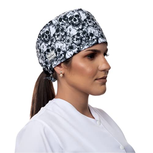 Gorro Cirúrgico Touca Medicina Enfermagem Dentista Bandana Caveiras com Flores Preto