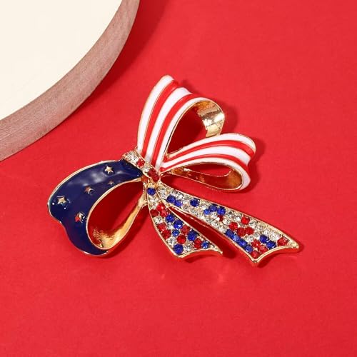 Image of 4 th of July Brooch Pin Vintage Patriotic Red white and Blue Rhinestone USA Brooch Pin Classic American Flag Metal lapel Pin Jewelry for Women Men Fourth of July Independence Day Party Costume Accessories Gift
