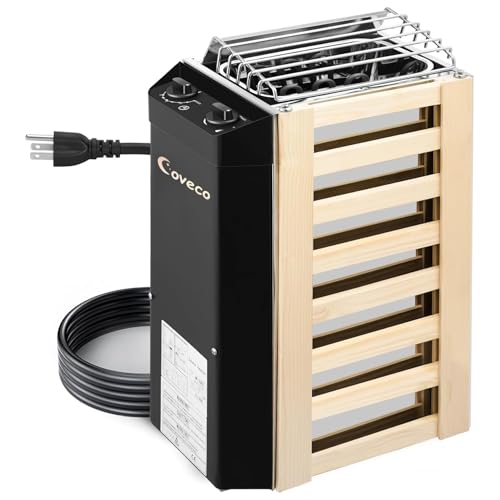 COVECO 2KW Sauna Heater Sauna Heater 110V with Plug in Electric Sauna Heater No Wiring Required Plug and Play Suitable for Saunas Ranging from 70 to 100 Cubic Feet Adjustable Temp & 3H Timer