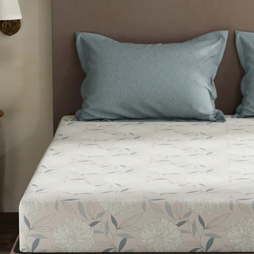 Image of Layers 100% Cotton King Size Bedsheet Set | Grey Floral Print | 120 TC Forever Collection | Soft & Breathable | Washable Bedsheet with 2 Pillow Covers | All Season