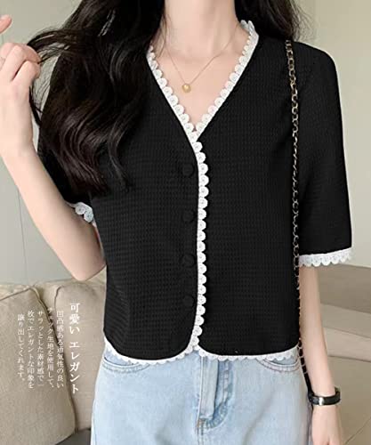 Sueeya-Womens-Lace-Shirt-Blouse-Puff-Sleeve-V-Neck-Unevenness-Cute-Elegant-Slimming-Highly-Versatile-Feminine-Stylish-Casual-Office-Short-Sleeve-Top-Summer