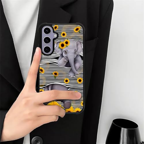 FKBRCL4U for Samsung Galaxy S24 S25 Case, Cute Little Elephant Sunflower White Line Art Pattern Graphic Design Girl Boy Soft Silicone Hard Acrylic Shock Protection for Samsung Galaxy S24 S25 - image 7