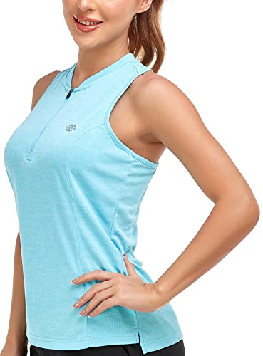 Mofiz Women's Racerback Running Shirt Sleeveless Tennis Tops Quarter Zip Yoga Shirt Solid Collared Active Athletic T-Shirt Sky Blue M #TOP1