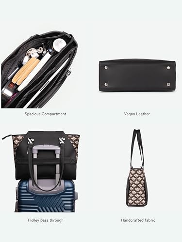 Image of ZOUK Printed Jute Handcrafted Vegan Leather Black Women's Check-point Friendly Classic Business Bag