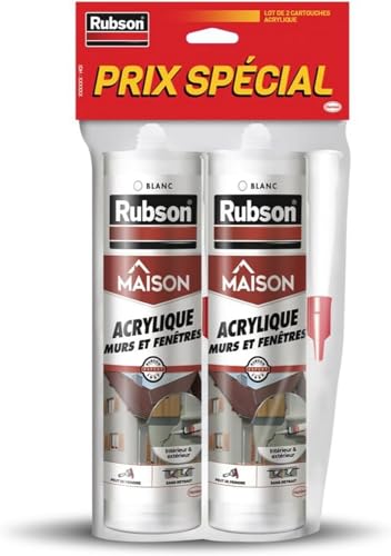 Rubson - Mastic Maison Acrylique Murs et Fenêtres Blanc (lot de 2 cartouches de 280 ml) – Mastic acrylique pour intérieur et extérieur – Comble fissure,...