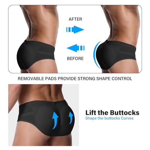 Genemen Mens Padded Underwear Butt Enhancer High Waisted Shapewear Butt Lifter Boxers With Detachable Pads thumb #2