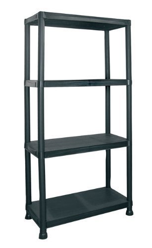 4 TIER BLACK PLASTIC SHELVING UNIT STORAGE SHELVES RACK by OnlineDiscountStore
