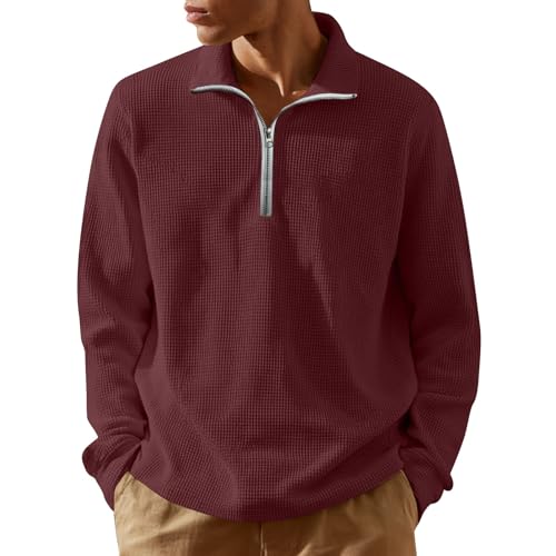 Men's Quarter Zip Up Pullover Mock Neck Long Sleeve Sweater Casual Corduroy Polo Sweatshirt2