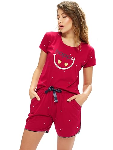 Image of LOTIK Women's Cotton Little Heart Smile Printed Top & Shorts Set