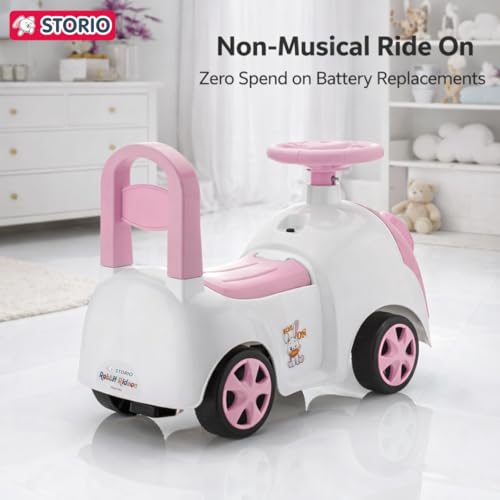 Image of Storio Rabbit Baby Ride-On Car Toy | Non-Battery Push Car for Kids with Backrest & Steering Wheel | Baby Ride On Toy for Boys & Girls 1-3 Years | Pink