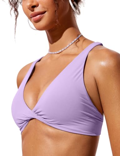 Image of CRZ YOGA Twist Front Bikini Tops | Removable Pads, A-C Cup, V Neck, Criss Cross Back, Swim, Bathing Suit Bra for Women