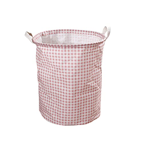 1 pieza de canasta de lavandería a cuadros rosa, canasta de ropa sucia portátil e impermeable, canasta de almacenamiento a cuadros plegable con asa, adecuada para dormitorios y baños.