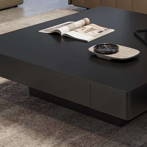 Image of WOODEN SPACE Eclipse Modern Center Table | Premium Square Coffee Table | HDHMR & Wood | Matte Black Finish | Storage Center Table for Living Room