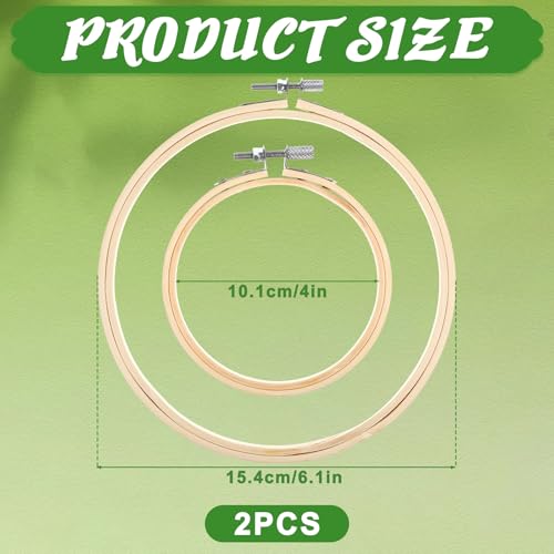 Image of simarro 2 Pieces Embroidery Hoops, 4 inch and 6 inch Round Embroidery Hoops Bamboo Round Cross Stitch Hoops, Adjustable Frame Hoop for Embroidery, Cross Stitch, Art Craft Sewing, and DIY Decoration