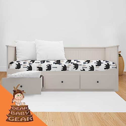 Image of Dear Baby Gear Baby Crib Sheets - Toddler Bed Sheets - Breathable Fitted Bed Sheet - Nursery Bedding - Crib Mattress Sheet for Girls & Boys - 52x28x10 (Tan Teal and Cream Horses on Natural Print)