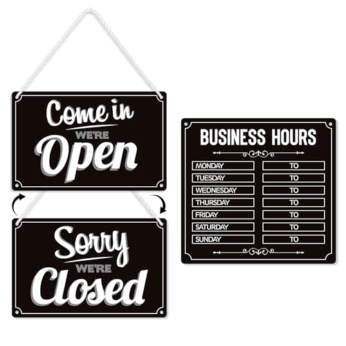 Open and Closed business hours signs, double-sided open closed signs, replaceable time business hours hanging decor, coffee bars, store, hotels, restaurants, doors, windows, glass walls