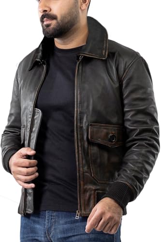 Image of Mens Bomber Leather Jacket Black | Real Leather Biker Jacket With Vintage Styling