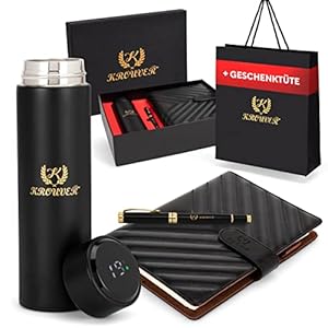 KROUVER Geschenk Set 3tlg. Geschenkidee Mann Frau Freund Geburtstag Frauentag |A5 Notizbuch Journal Tagebuch; Edelstahl…