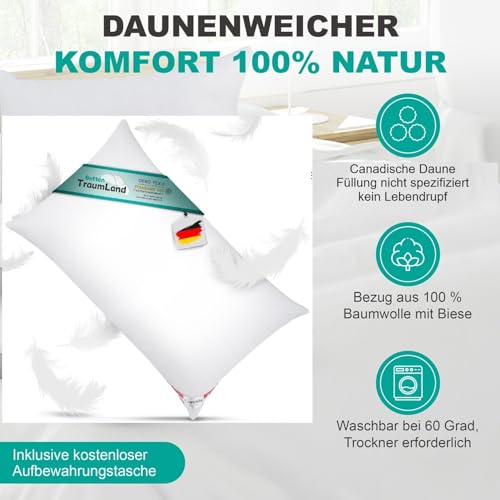Bach's Betten Welt Canada Daunenkissen Canada Daunenfüllung ohne Federchen 40x80 cm 400 g CADA extra weicher Liegekomfort
