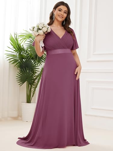 Image of Ever-Pretty Women's Chiffon Formal Evening Dresses for Curvy Women V-Neck Plus Size Floor Length Bridesmaid Dress