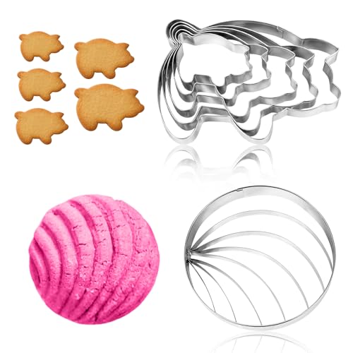 Mexican Bread Mold with 5 Sizes Pig Cookie Cutter Food Grade Stainless Steel Double Sided Mold Mexican Kitchen Molds for Bread Cookies Cakes Biscuits (Silver)