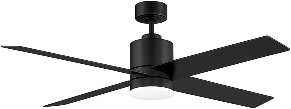 Meridian M2015MBK Modern White Frosted Glass 52" Ceiling Fan with Light and Remote, Integrated LED 17 Watt, Matte Black
