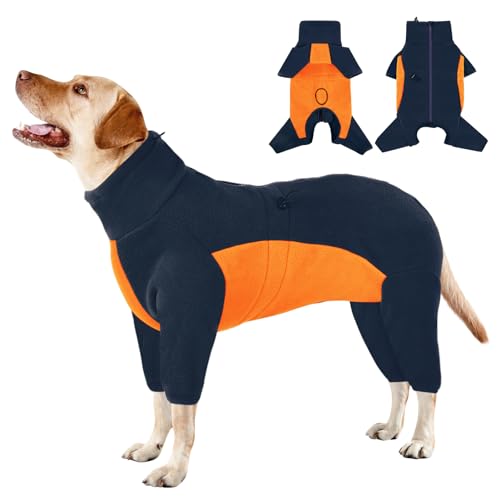 SUNFURA Warm Dog Coats, Full Body Turtleneck Dog Sweater Fleece Pajamas with 4 Legs, Winter Dog Snow Jacket Windproof Dog Pjs Pullover Pet Cold Weather Jumpsuit for Small Medium Large Dogs, Orange XL