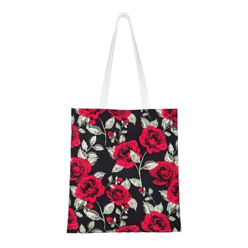 Uusnwaa Bolsa reutilizable con estampado de jardín de rosas rojas, bolsa grande para compras, bolsa de comestibles, ligera y lavable para viajes, trabajo, escuela