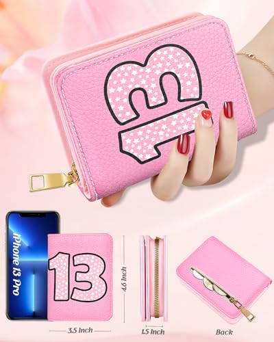 Image of Bistup Leather 12 Slot Accordion Card Holder Wallet, Pink 13 | Accordion Storage, Zipper Around Closure, Compact Patterned Wallet for IDs, Cards, Cash, Daily Carry and Gifts