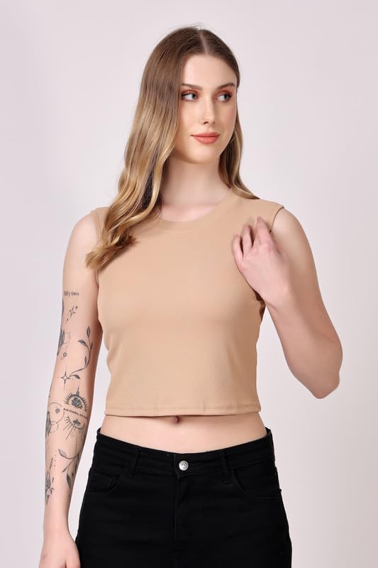 Image of London Hills Women's & Girls' Solid Crop Tank Top || Slim fit Tank top || Stretchable Crop top || Rib Tops for Women || Women Ribbed Tops || Women's & Girls' Solid Ribbed Slim Fit Crop Tank Top
