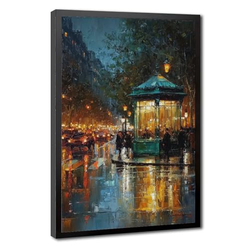 UZWGG 1pcs Black Framed Nostalgic Cityscape Artwork Gazebo On Rainy