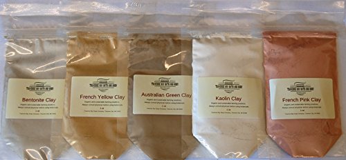 Clay Sampler - 5oz (Five 1 oz Packages) - Soap Making Supplies. Australian Green Clay, Bentonite Clay, Kaolin Clay, French Pink Clay, French Yellow Clay.