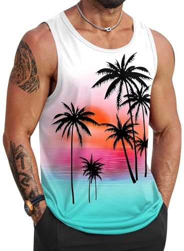 Image of VOGSTART Mens Hawaiian Beach Tank Tops Summer Vacation Muscle Top Graphic Sleeveless Shirts (S-3XL)