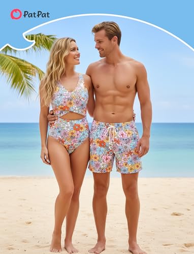 Image of PATPAT Family Matching Swimsuits Swimwear: Mommy and Me Striped Spliced One-Piece Matching Swimsuits Set