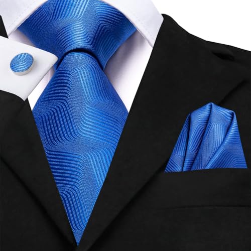 Image of Dubulle Mens Paisley Striped Tie Woven Necktie for Men and Handkerchief Cufflinks Set Wedding Formal Business