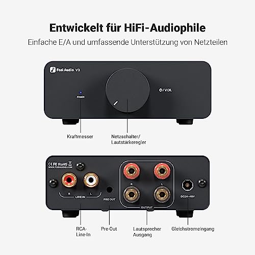 Fosi Audio V3 Mini Verstärker, 300Wx2 Stereo Verstärker Hifi mit TPA3255 Amp Chip & Austauschbare...