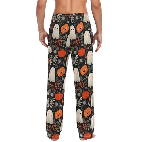 Men’s Cute Ghosts Pumpkin Pajama Pants with Pockets, Comfortable Lounge Sleep Bottoms#4752
