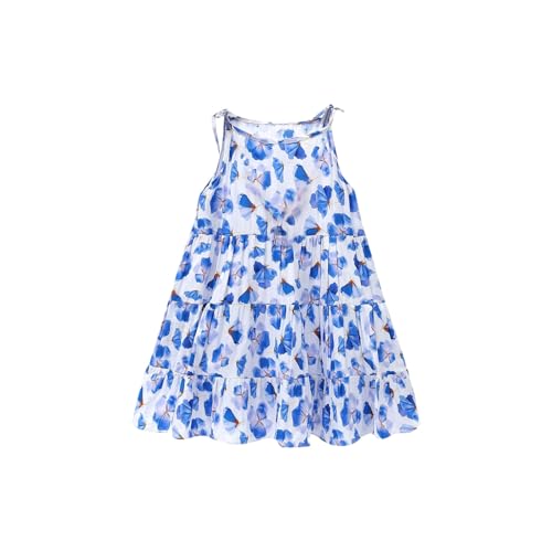 2025 Vestido Niña de Algodón Vestidos de Tirantes Verano con Estampado de Flores de Colores Sin Mangas Cuello Redondo Vestidos Chaleco en Forma de A Suave y Cómodo Vestido de Playa 1-14 Años