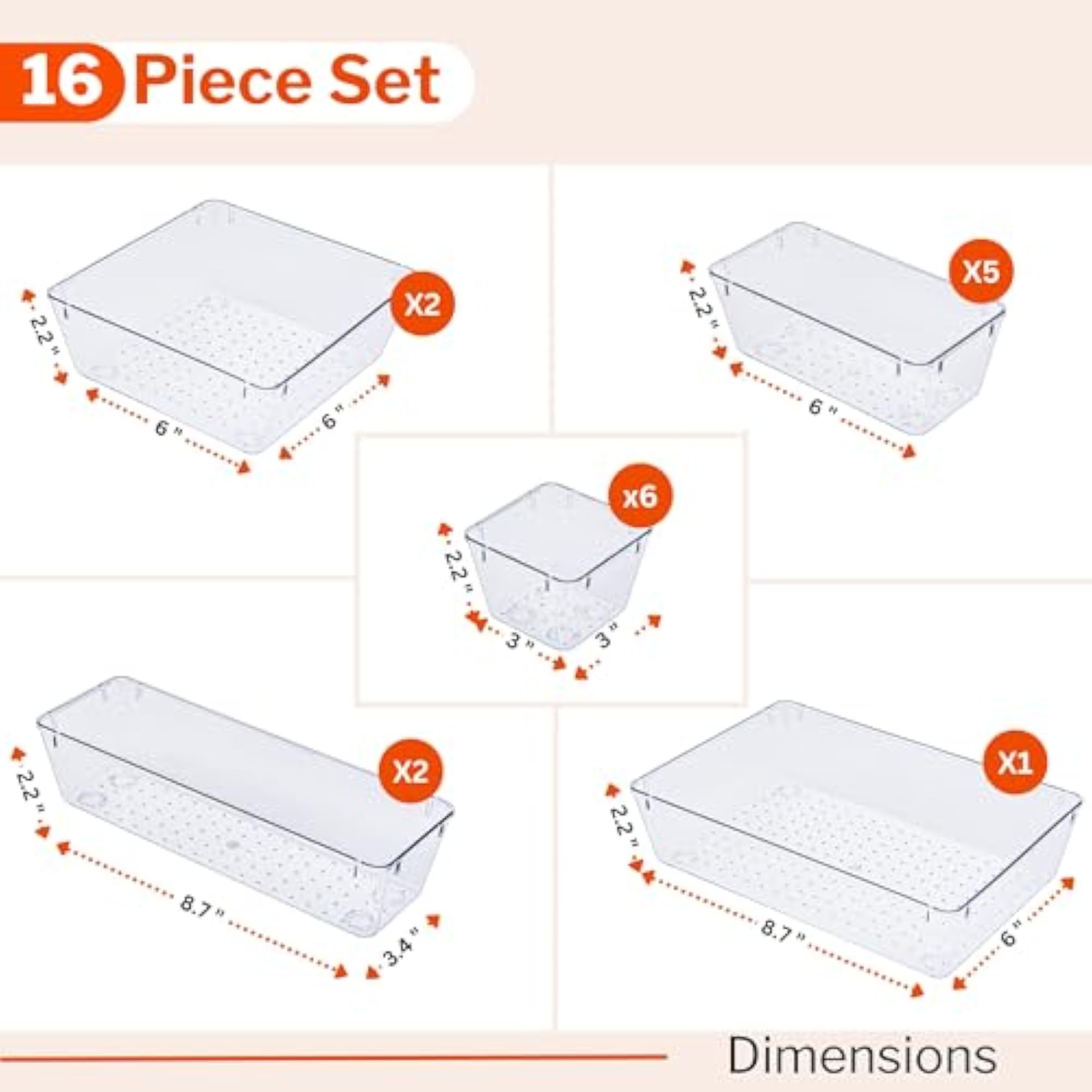 Drawer Organizer Set, Clear Cosmetics Container Tray