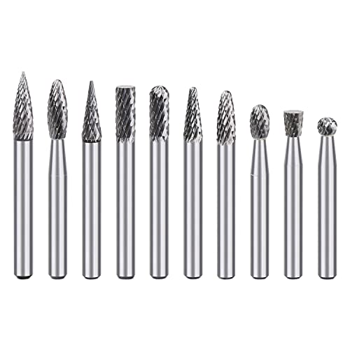 Vearter 10 Pack Carbide Rotary File Set for Grinding Bali Wood Aluminum Copper Milling Tools