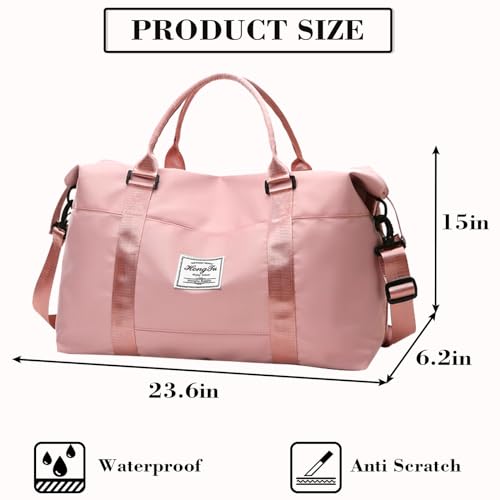 INVODA Travel Duffel Bag Sports Tote Gym Bag Shoulder Weekender Overnight Bag Carry on Travel Bag for Women (Pink)2